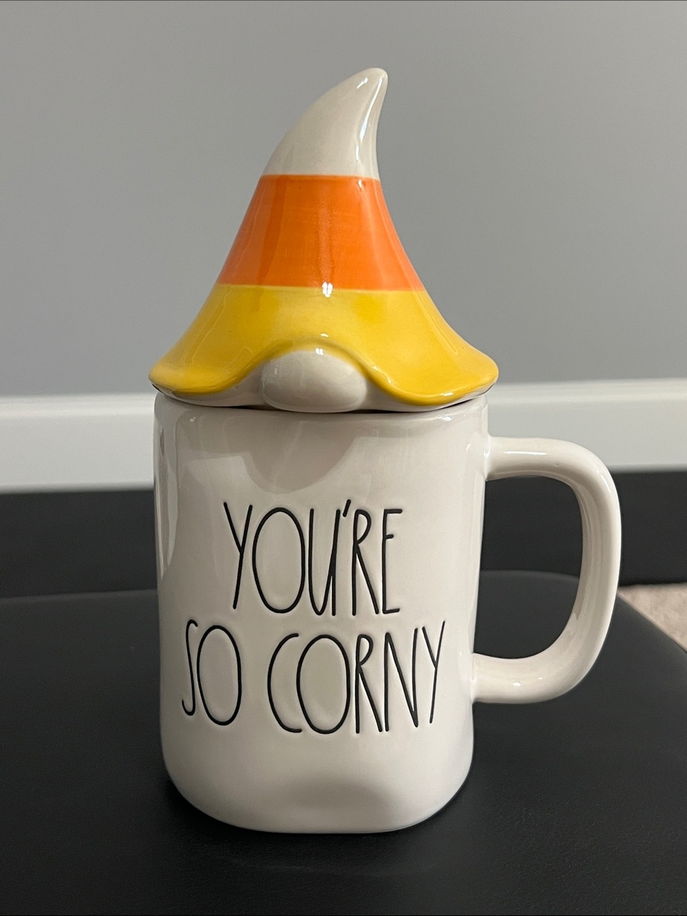 Rae Dunn Candy Corn Gnome Mug - White, Orange, Yellow